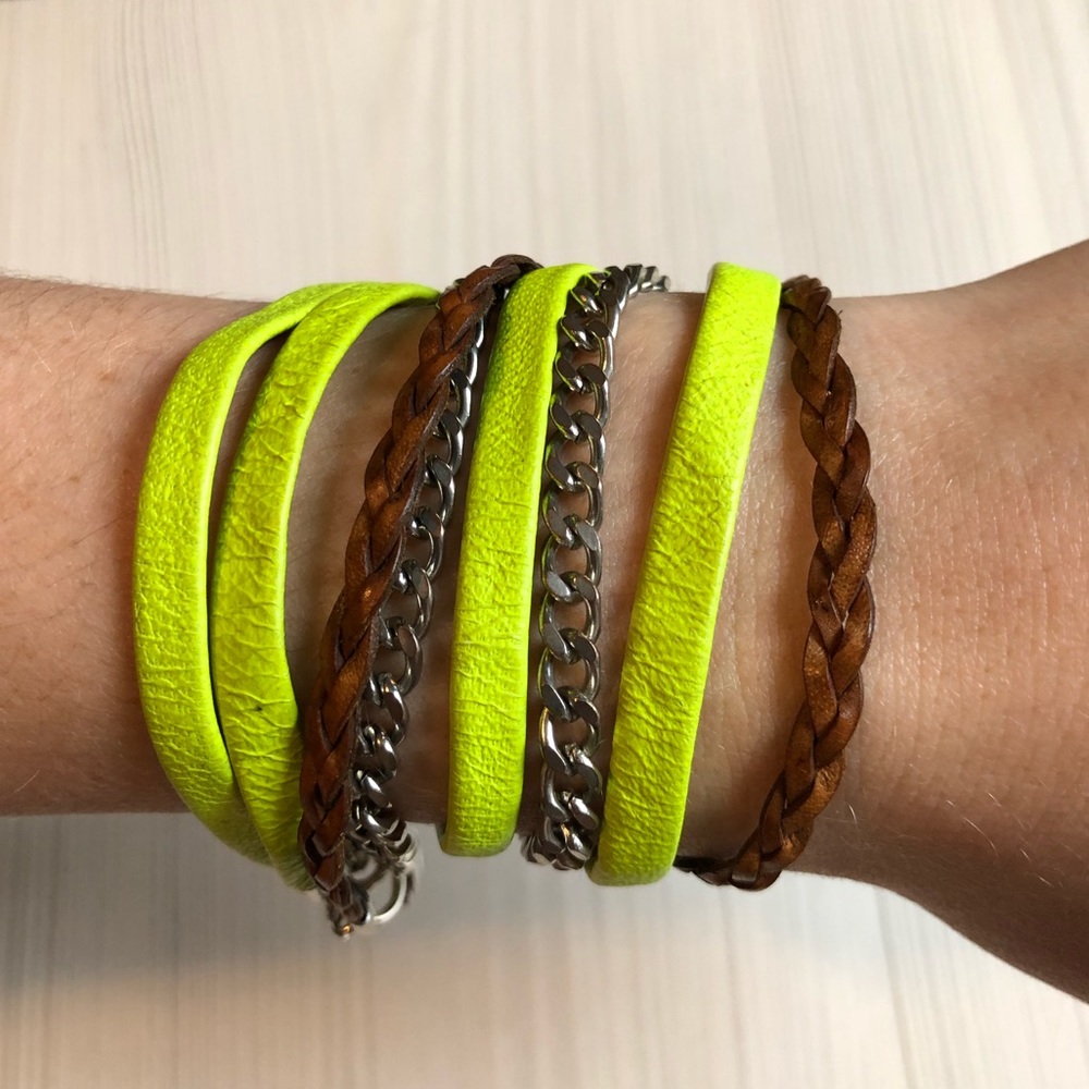 Neon/ braided Leather Wrap bracelet